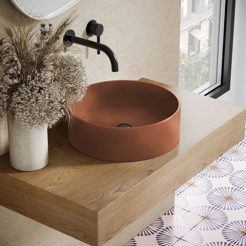 Lisse 14.5" Concrete Round Vessel Sink, Matte Terracotta