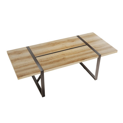 87" Wood Dining Table With Thickened Metal Legs(Walnut Wood) by 17 Stories