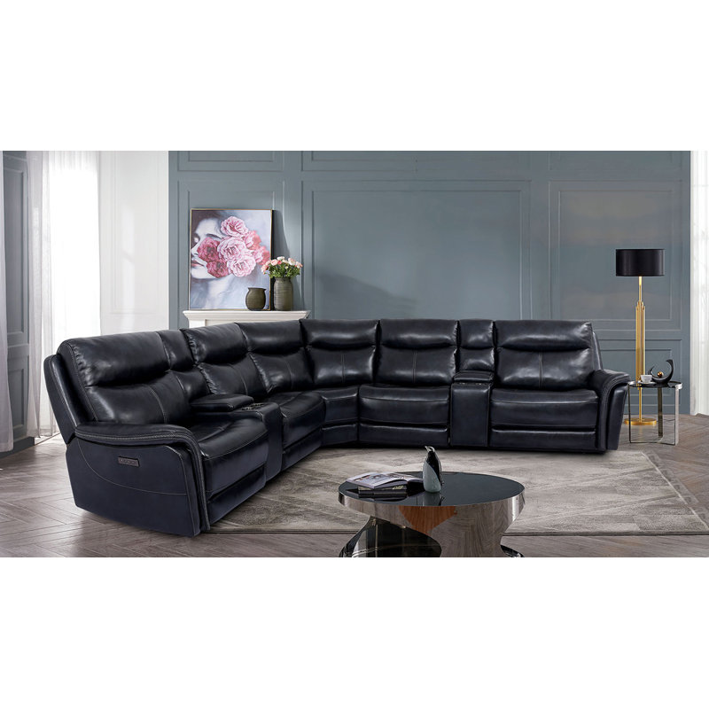 136" W Transitional Power Sectional, Dark Navy
