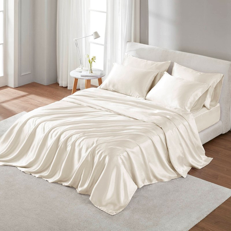 Satin Luxury Sheet Set, Ivory, Split King Sheet Set