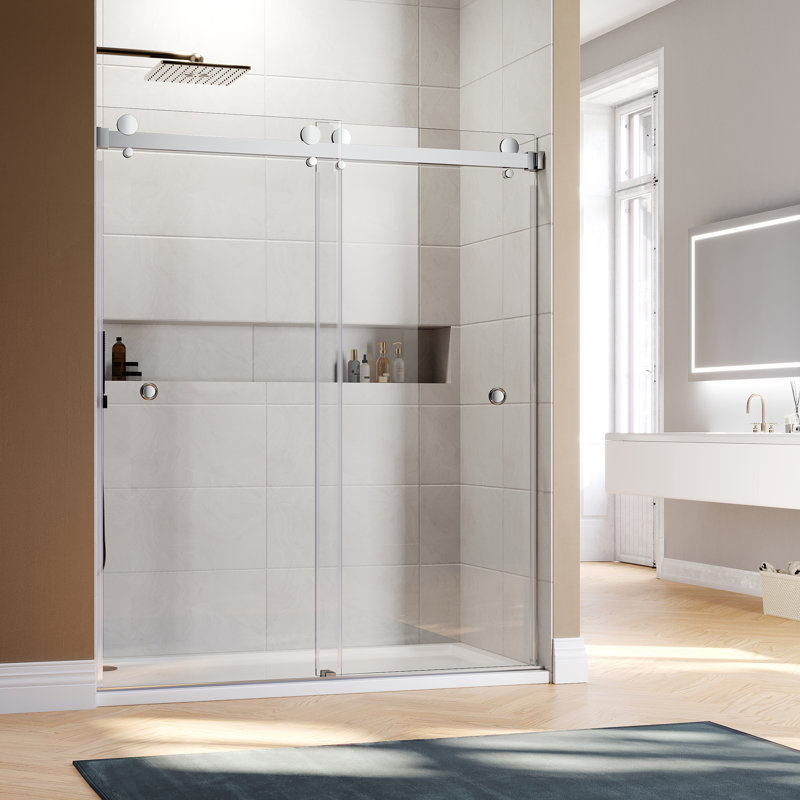 Royal 56 to 58 in. x 76 in. H Frameless  Double Sliding Shower Door with Two Finger Pulls in Chrome and 3/8 in. (10mm) Clear Glass
