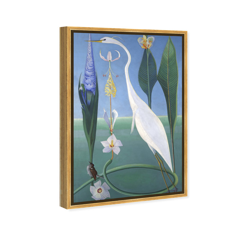 Oiseau dans un jardin - Peinture, H 54 po x l 36 po, Cadre doré