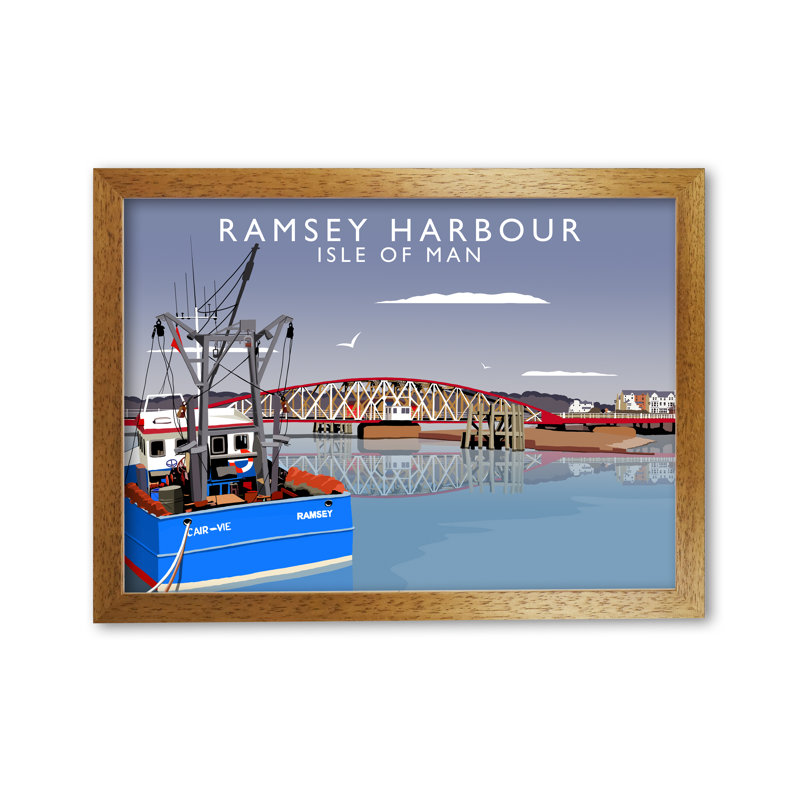 Ramsey Harbour Isle Of Man by Richard O'Neill - Single Picture Frame Print, 594 cm H x 814 cm W, Honey Oak
