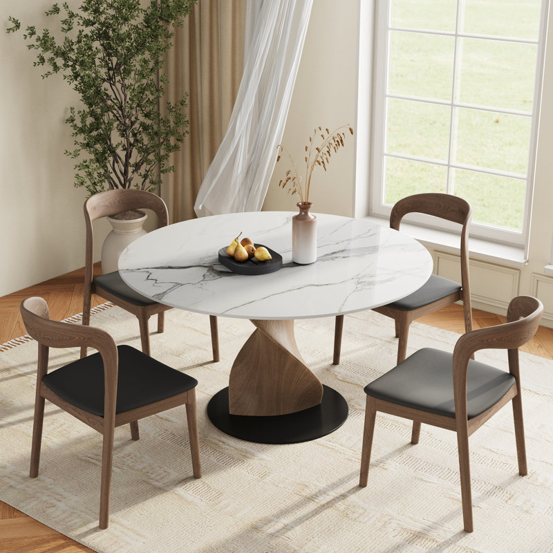 Table bistro Bistro, 29.53" H x 39" W x 39" D, Glossy Snowy/Dark Walnut
