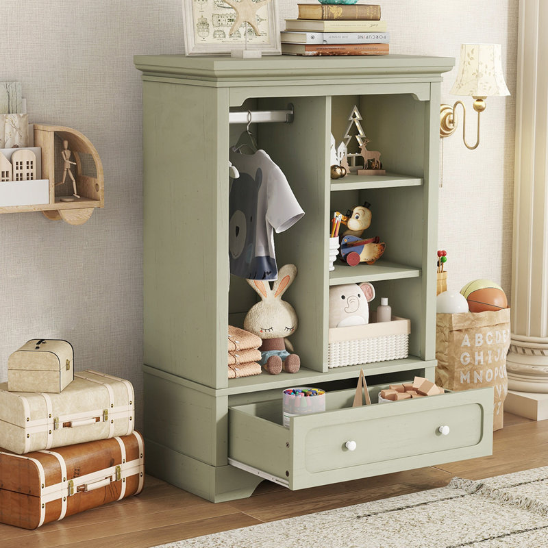 Armoire ouverte polyvalente avec plusieurs options de rangement pour les enfants, Vert antique