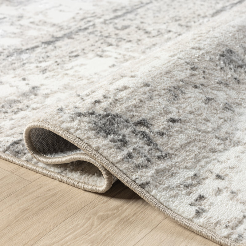 Ivory/Grey Modern Abstract Polyester Indoor Area Rug, Rectangle 7'5" x 9'5"