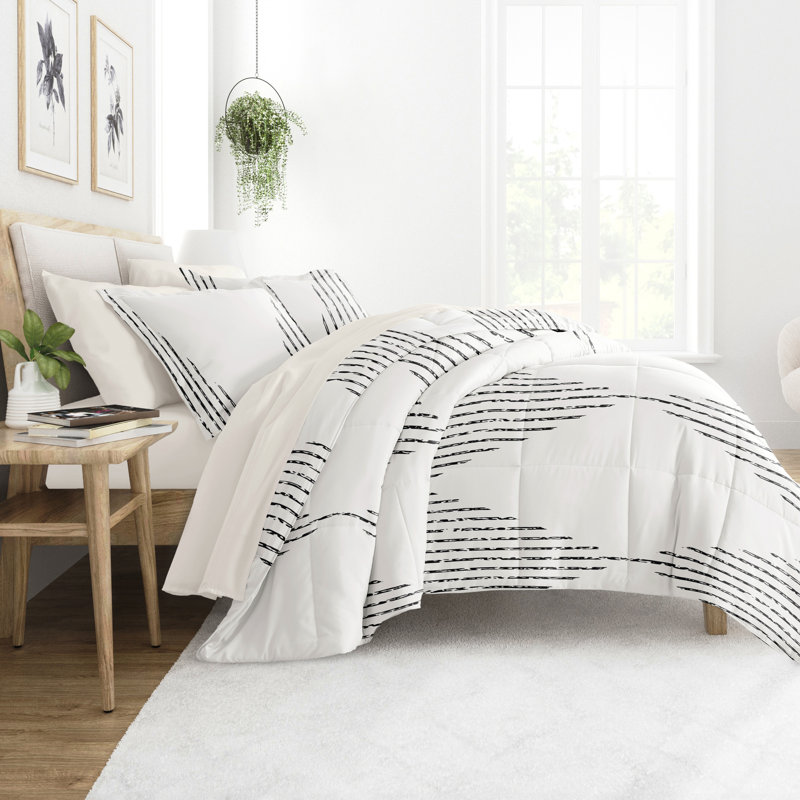 7 Piece Bedding Set - Comforter and Sheet Set, Édredon simple + 1 pièce supplémentaire, Gris à rayures