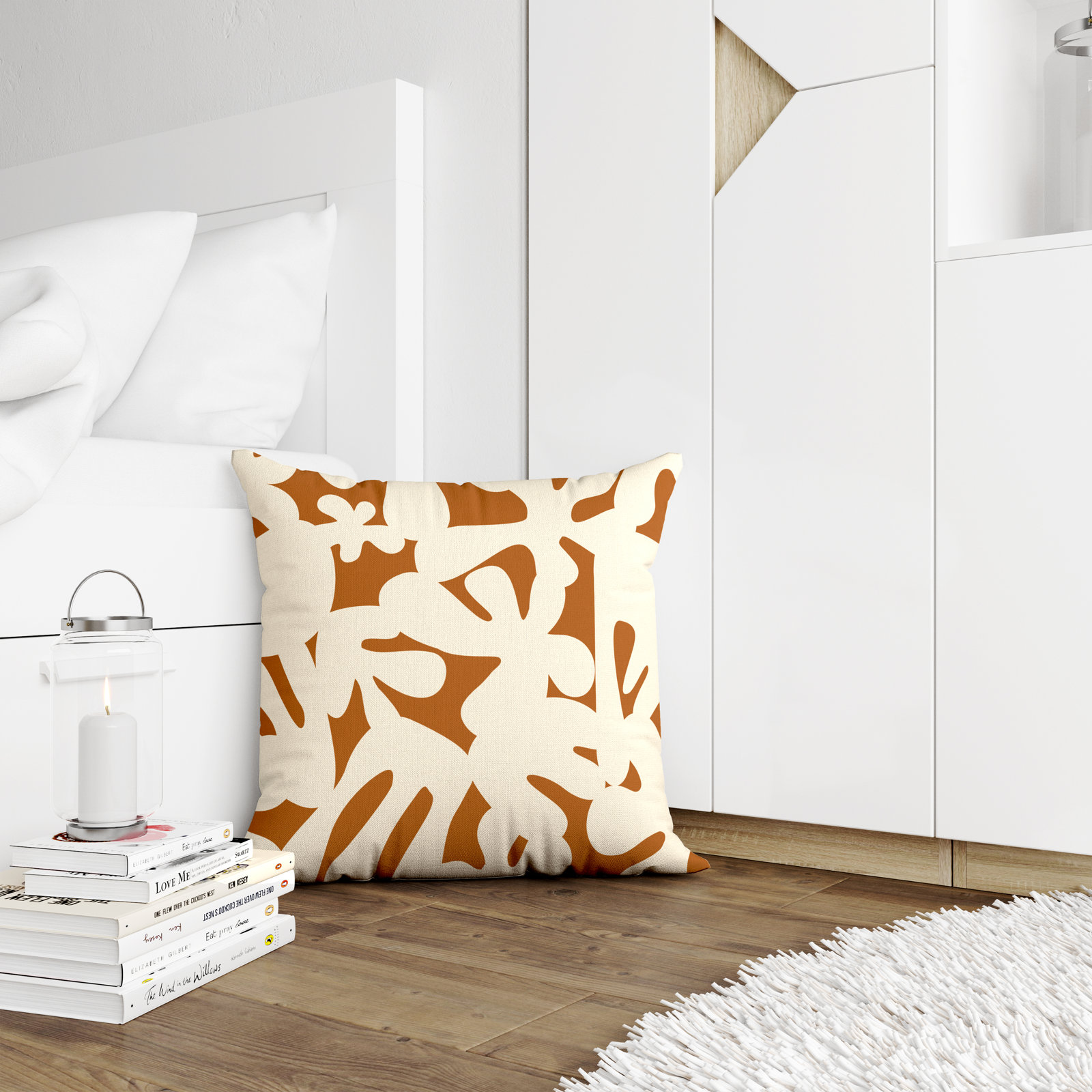 Lara Indoor/Outdoor Throw Pillow, Orange/Off White, 15" x 15"