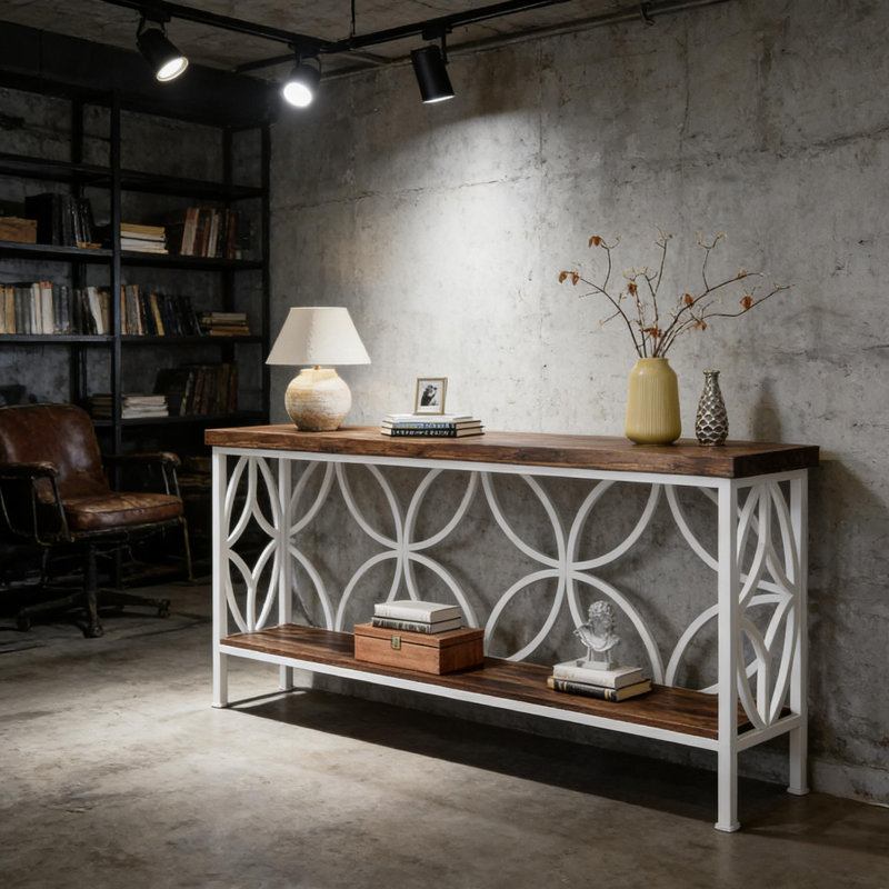 Table basse élégante, canapé de style nordique, console à 2 niveaux, Rustique / Blanc