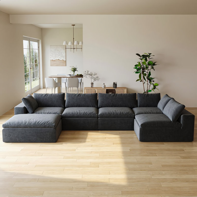 157" Oversized Modular Boneless Cloud Couch with Ottoman, No-Assembly Required for Living Rooms, Dark Gray