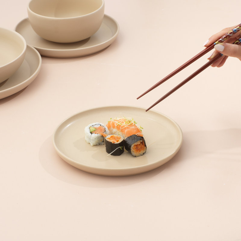 Matte Beige Ceramic 8" Salad and Dessert Plates Set of 6