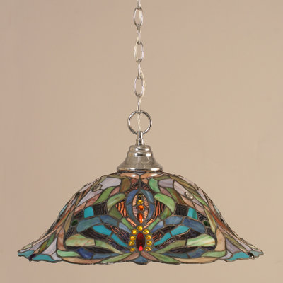 Luminaire suspendu à chaîne avec verre d'art kaléidoscope 19 po