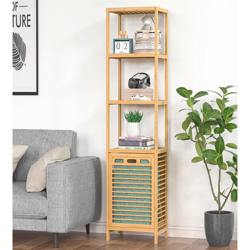 Natural Bamboo 4-Tier Tilt-Out Laundry Hamper with Shelf