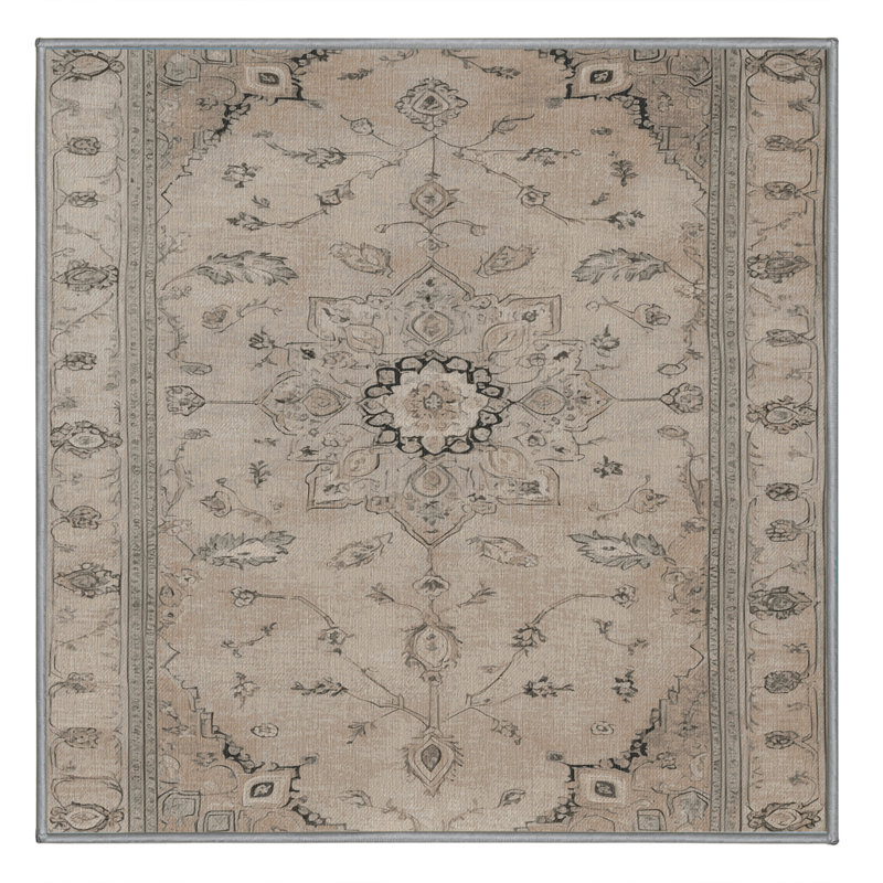 Tapis gris Tabriz lavable à la machine, Carré 7 pi