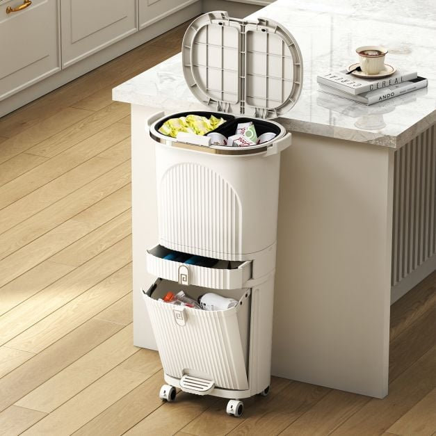 Plastic Waste Bin, Beige