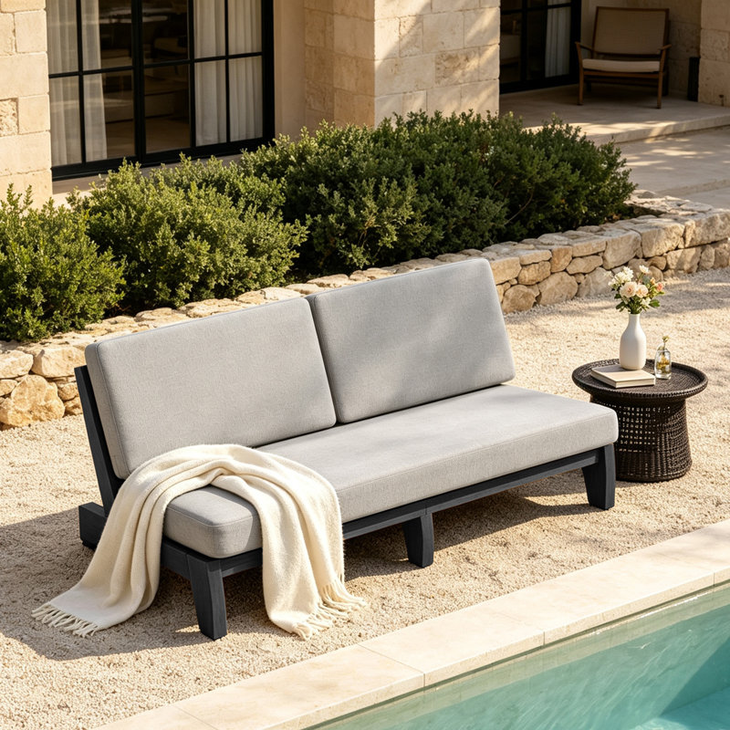 Patio Outdoor Sofa with Cushions, Light Camel, Black