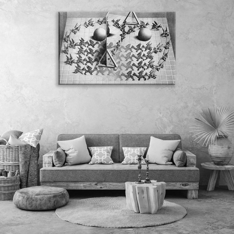 Toile tendue Magic Mirror par M.C.Escher, H 33 po x l 48 po