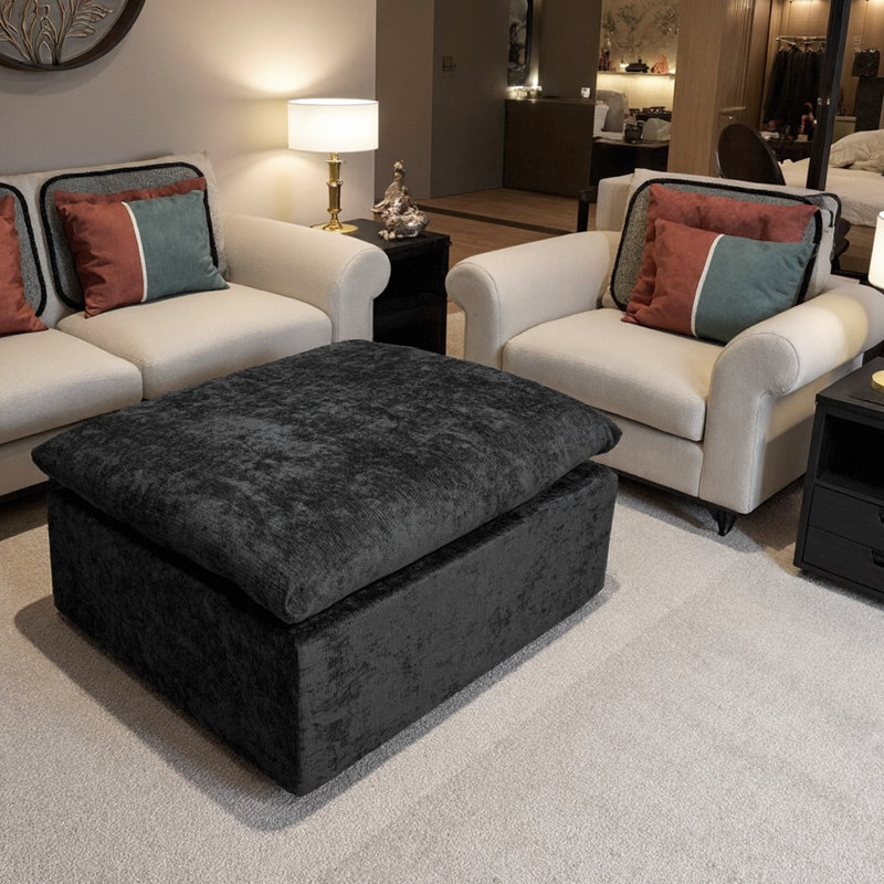 Canapé modulaire modulaire noir avec velours côtelé et méridienne relaxante, sans assemblage pour le salon