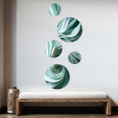 «Green Soft Fractal Spirals III», ensemble d'art mural rond à spirales abstraites de 5