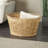 Brown Seagrass Handmade Woven Oval Decorative and Functional Storage Basket with Elevated Rim and Slot Handle