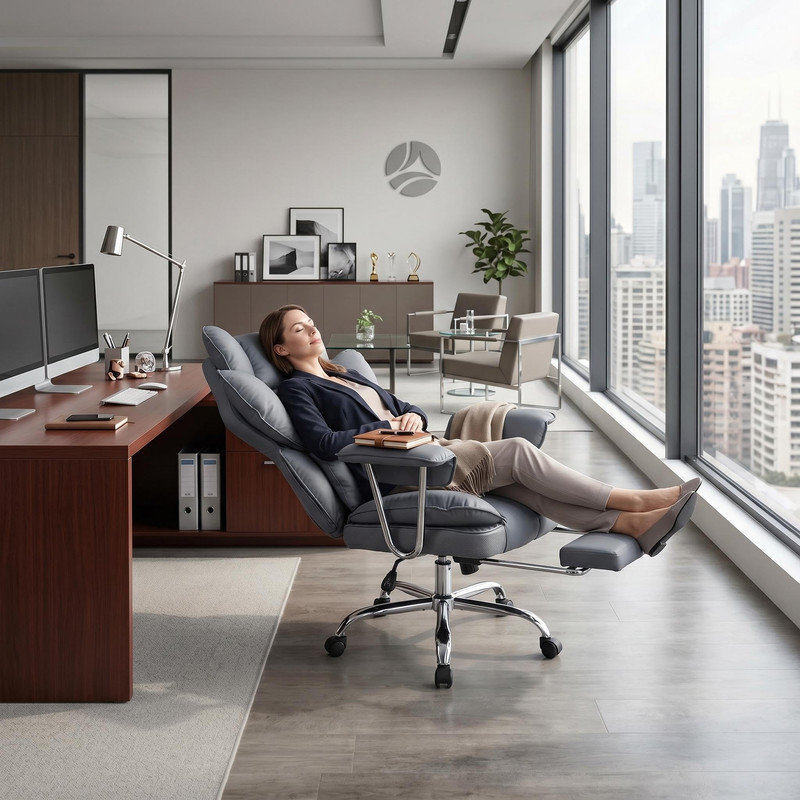 Big & Tall Ergonomic Desk Chair with Pocket Spring Seat, Adjustable Armrests, Lumbar Support, Footrest & High Back – PU Leather