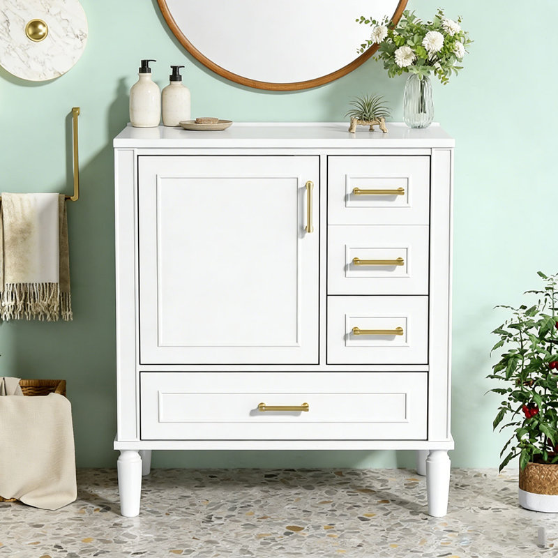 Meuble-lavabo moderne avec lavabo en céramique, 30 po + blanc