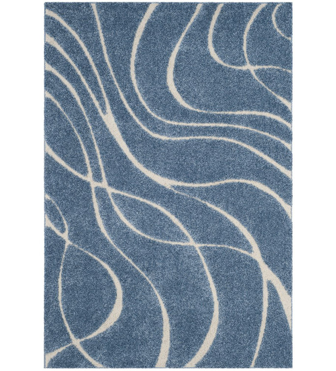 Ashal Abstract Shag Light Blue/Cream Area Rug