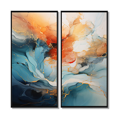 Collage abstrait bleu sarcelle «Bold Abstract» - barrages, art mural abstrait bleu sarcelle, ensemble de 2