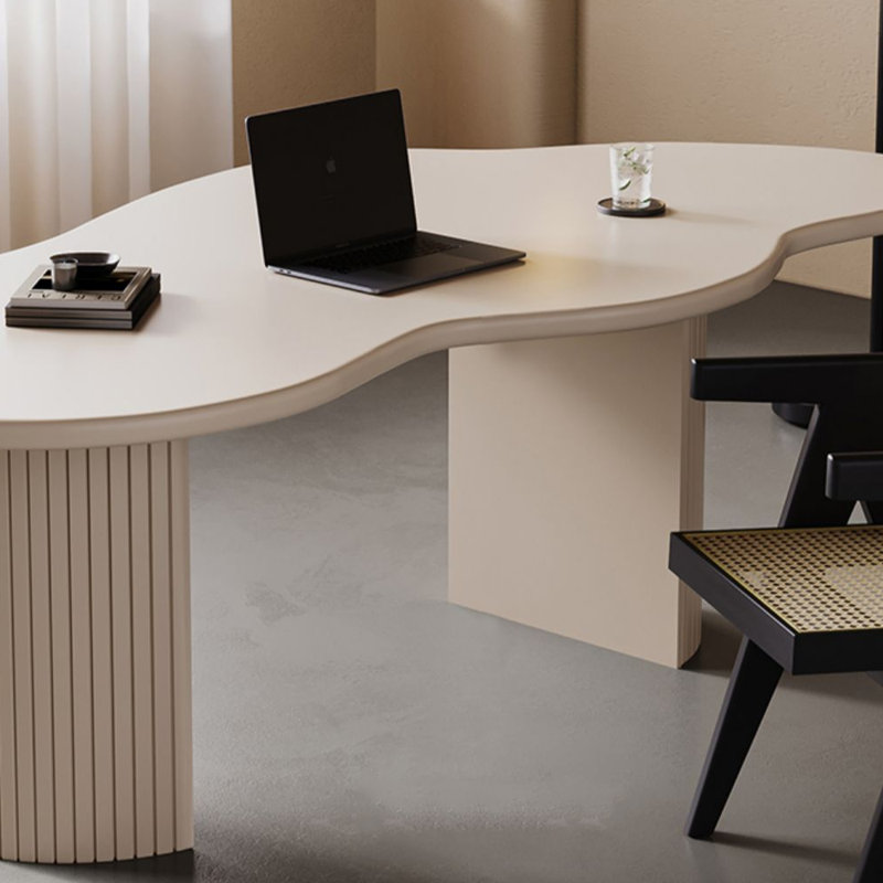 Bureau moderne en bois massif de style minimaliste moderne, H 29,53 po x l 62,99 po x P 31,5 po, Cream