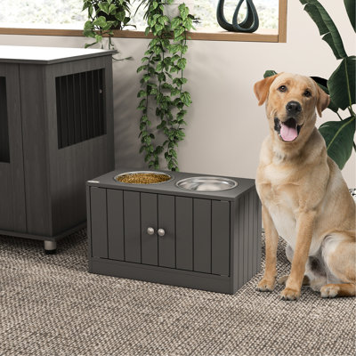Gray Elevated Dog Food Bowls With Storage, For Large Dogs Cabinet, 44l, Raised Feeding Station