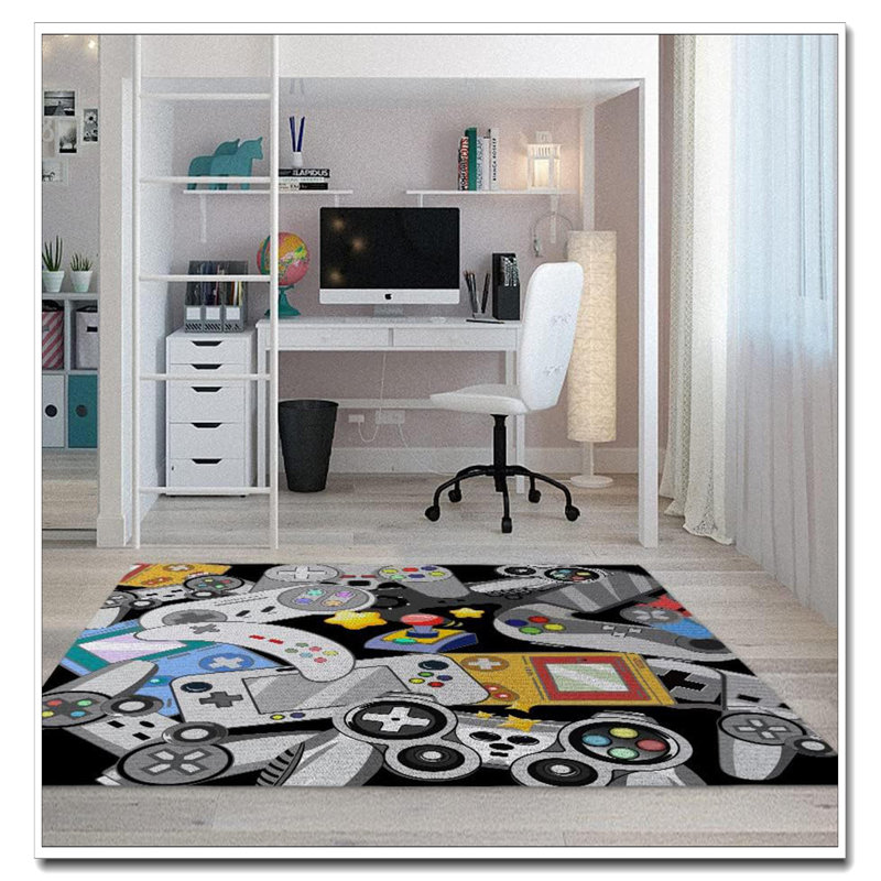 59"X39" Grey Black 3D Gaming Rug - Game Controller Carpet For Boys' Bedroom Teen Room Living Room Playroom Decor