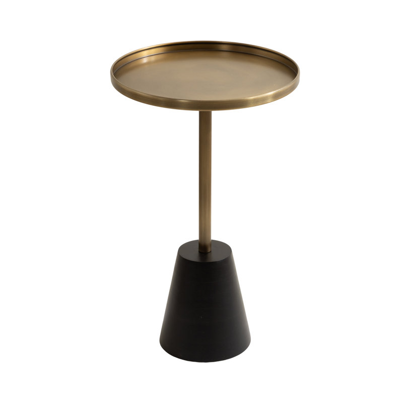 Lodia Round Wood and Metal End Table, Black, Gold