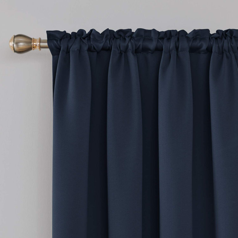 Room Darkening Rod Pocket Thermal Insulated Blackout Curtains (Set of 4), 42" W x 72" L, Navy Blue
