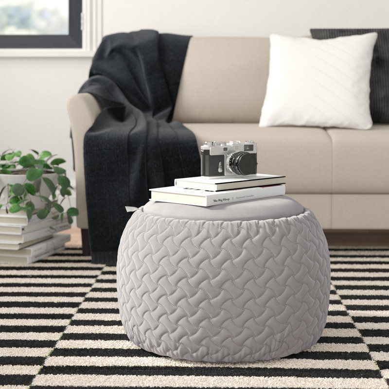 Alvena Upholstered Ottoman, Silver Velvet
