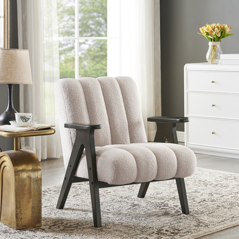 Tysha Modern Accent Chair with Espresso Wood Frame, Beige Teddy