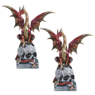 «2-PC Set» ICE ARMOR 9,25 po, dragon rouge sur le crâne et le livre, statue, sculpture, sculpture, ornement, décoration de la maison / chambre et idées de cadeaux parfaits pour la pendaison de crémaillère, les fêtes et les anniversaires