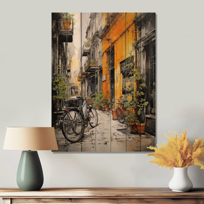 Bicycle Cycle City Print on Natural Wood