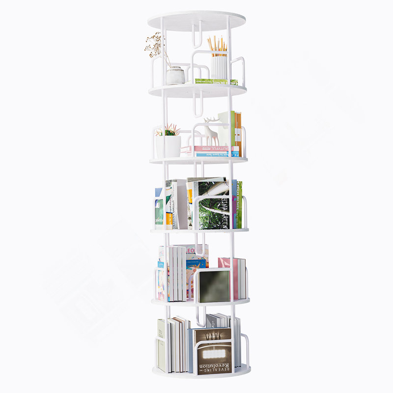 Tour à bibliothèque pivotante à 360 degrés à 5 niveaux avec conception peu encombrante et fonctionnalité de plateau tournant lisse pour l'organisation à la maison.