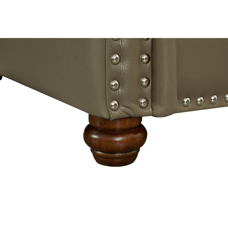 Salon en similicuir taupe pour toutes les saisons, fabrication en bois massif et en métal, coussins polyvalents confortables, stabilité à 6 pieds, clous argentés, fonction de rangement, zone de processus d'assemblage facile,