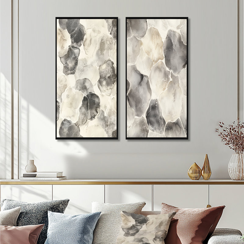 «Gray Gray Circles Scenery I - Abstract Shapes», ensemble de 2 pièces d'art mural, H 28 po x l 24 po, Noir, noir, noir, noir