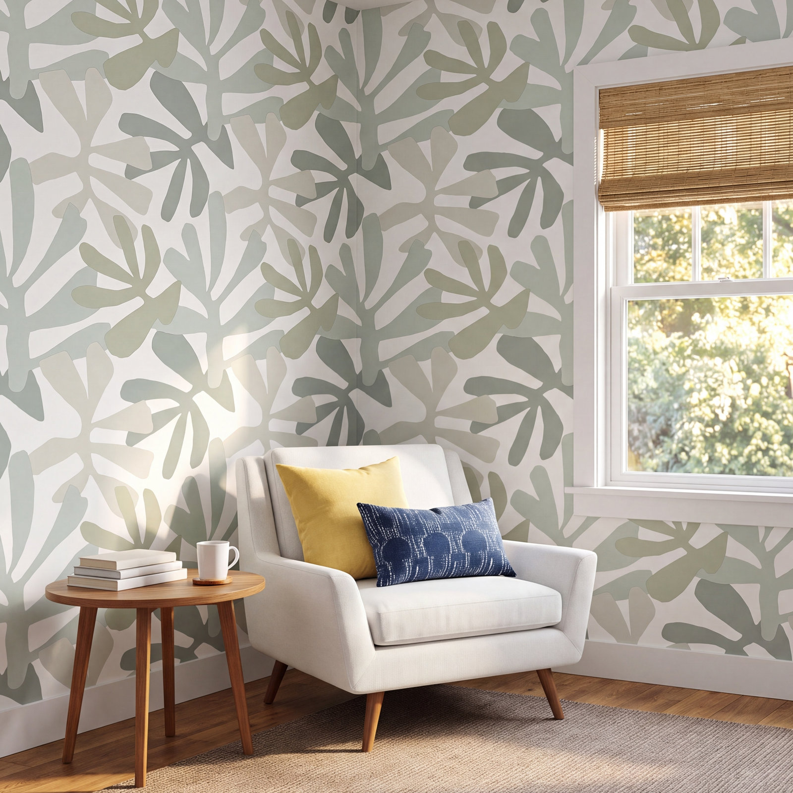 Peel & Stick Floral Wallpaper, Gray/Beige