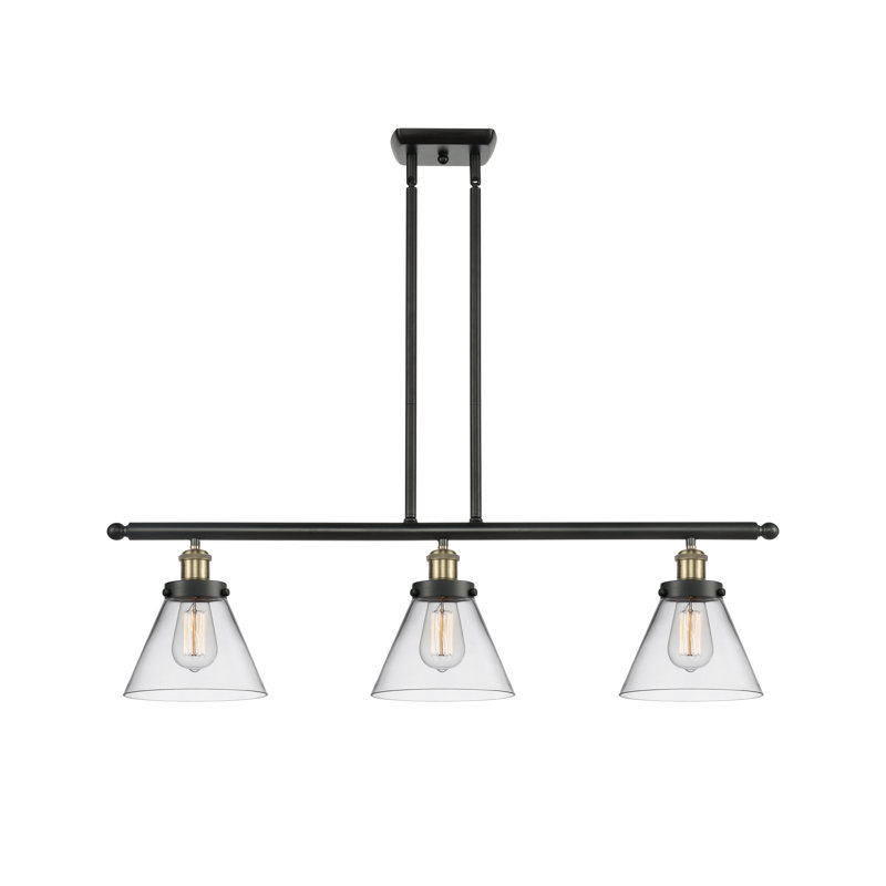 Arriaga 3 - Light Kitchen Island Pendant, No Bulb Included, Black Antique Brass, Clear