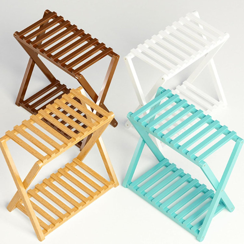 Support à plante en bambou pliable à 2 niveaux pour l'intérieur et l'extérieur, Vert