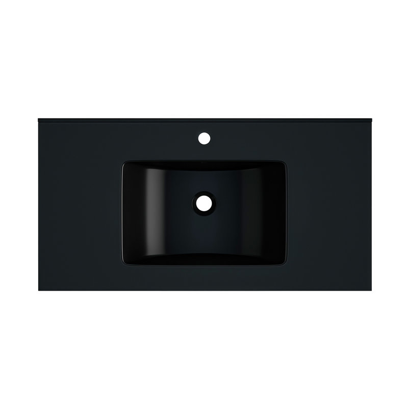 Ceramic Lavatory Sink, Black Or White In 24/30/36 Inch - Bathroom Vessel Basin Meets Us Standards, Faucet Not Included, Black