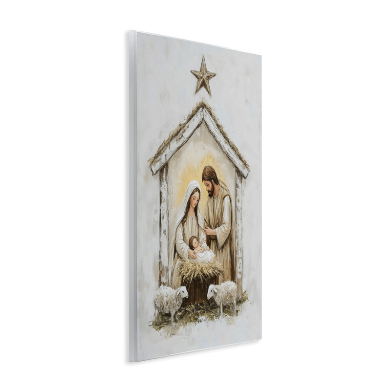 Plaque murale petits agneaux et crèche de Noël, design par Petal Prints Design, H 19 po x l 13 po