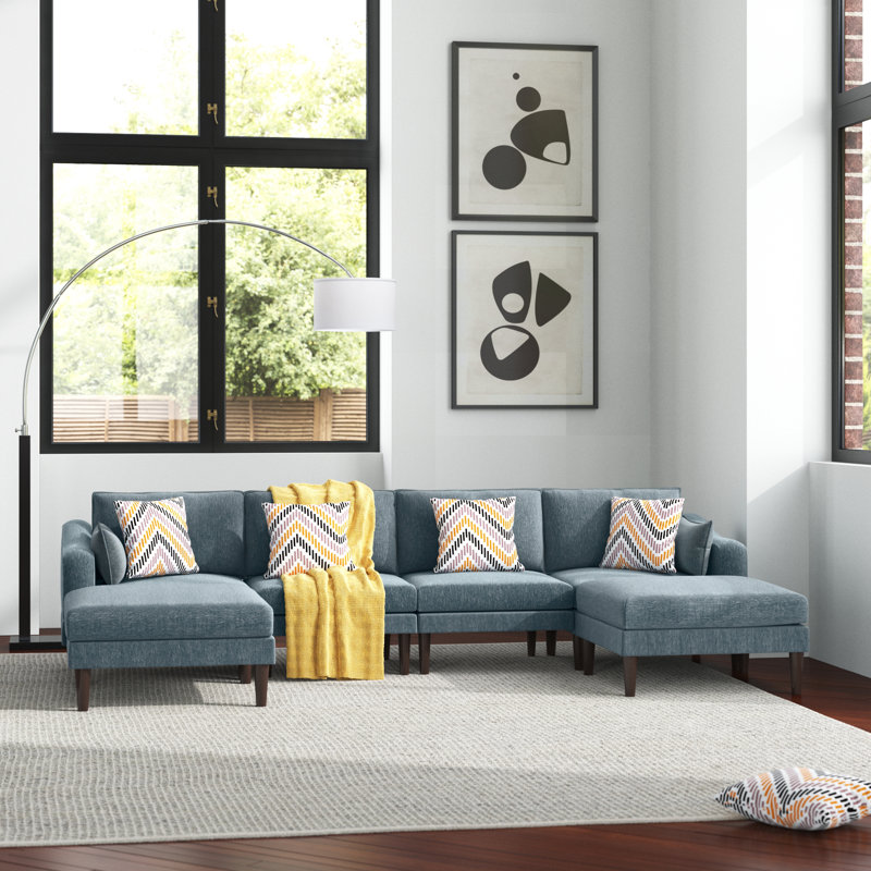 Angellina Upholstered L-Shaped Sectional Reversible, Gray Polyester Blend
