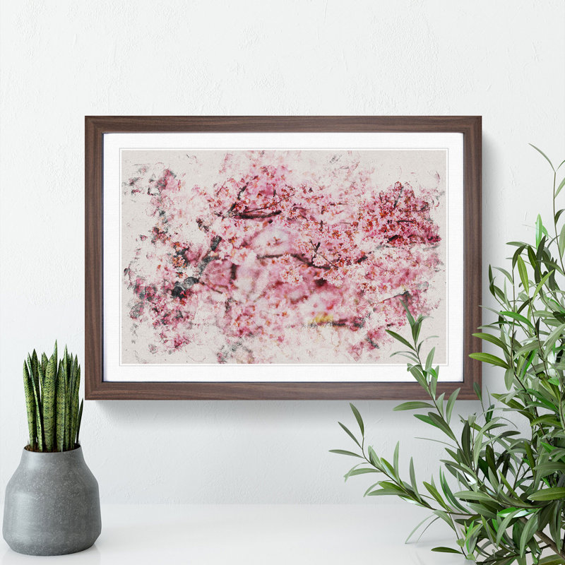 Pink Cherry Blossom Flowers Vol.3 - Picture Frame Graphic Art, 48cm H x 65cm W x 2cm D, Walnut Framed