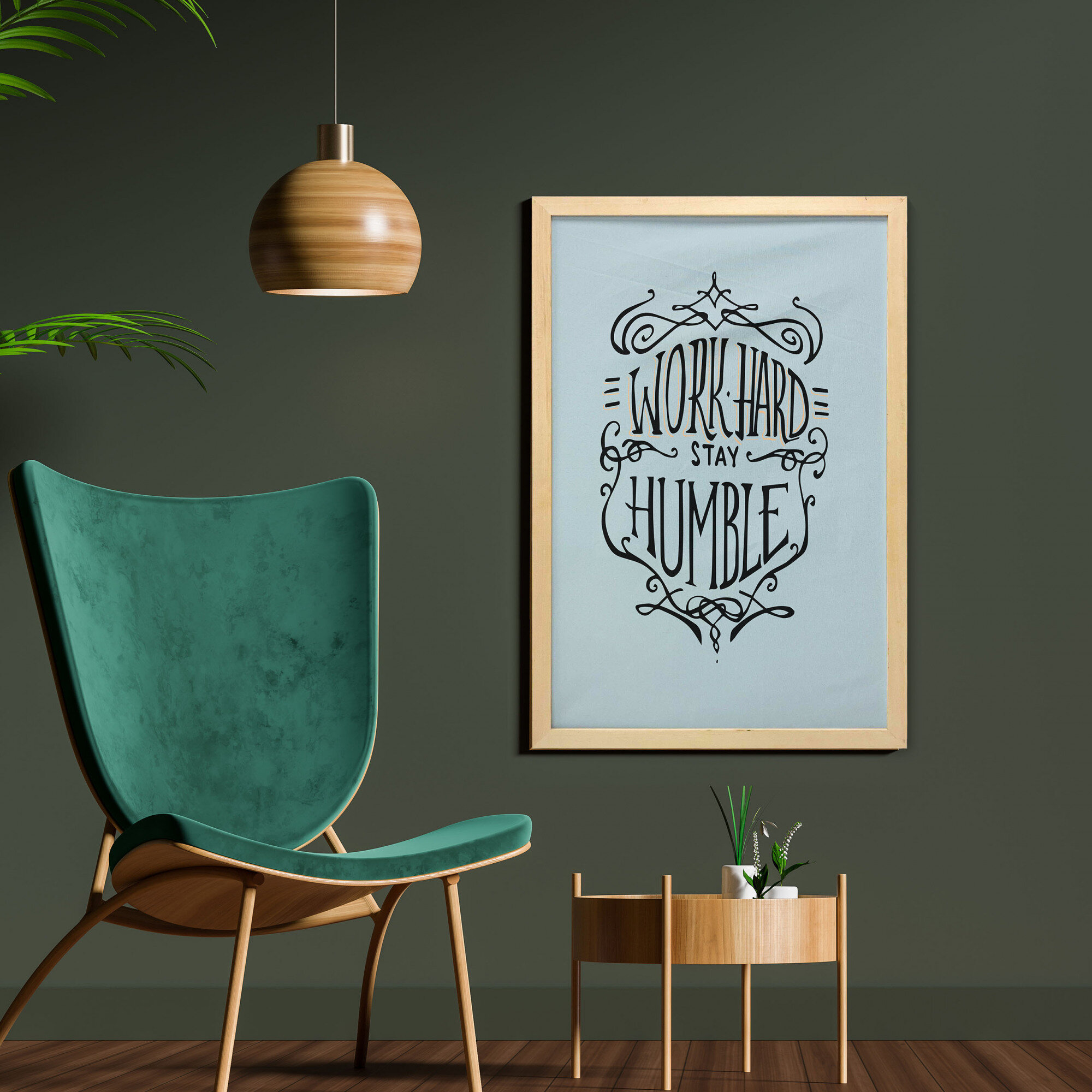 Bless international Work Hard Stay Humble Words Theme Inspirational Display  Framed On Fabric Print