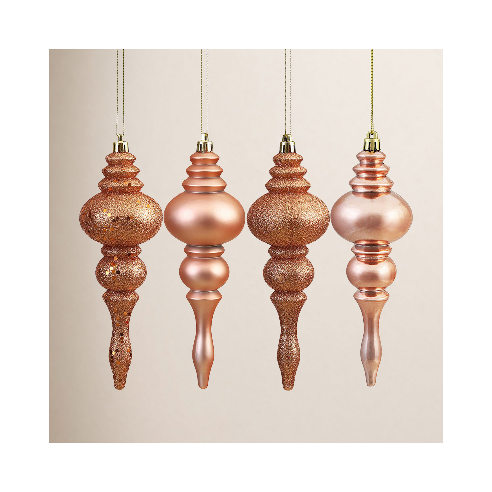 7" Finial Ornament 8/Pk, Rose Gold