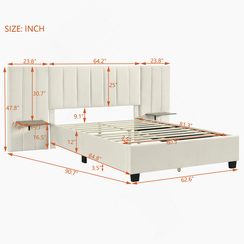 Anyston Upholstered Platform Bed, Beige, Queen